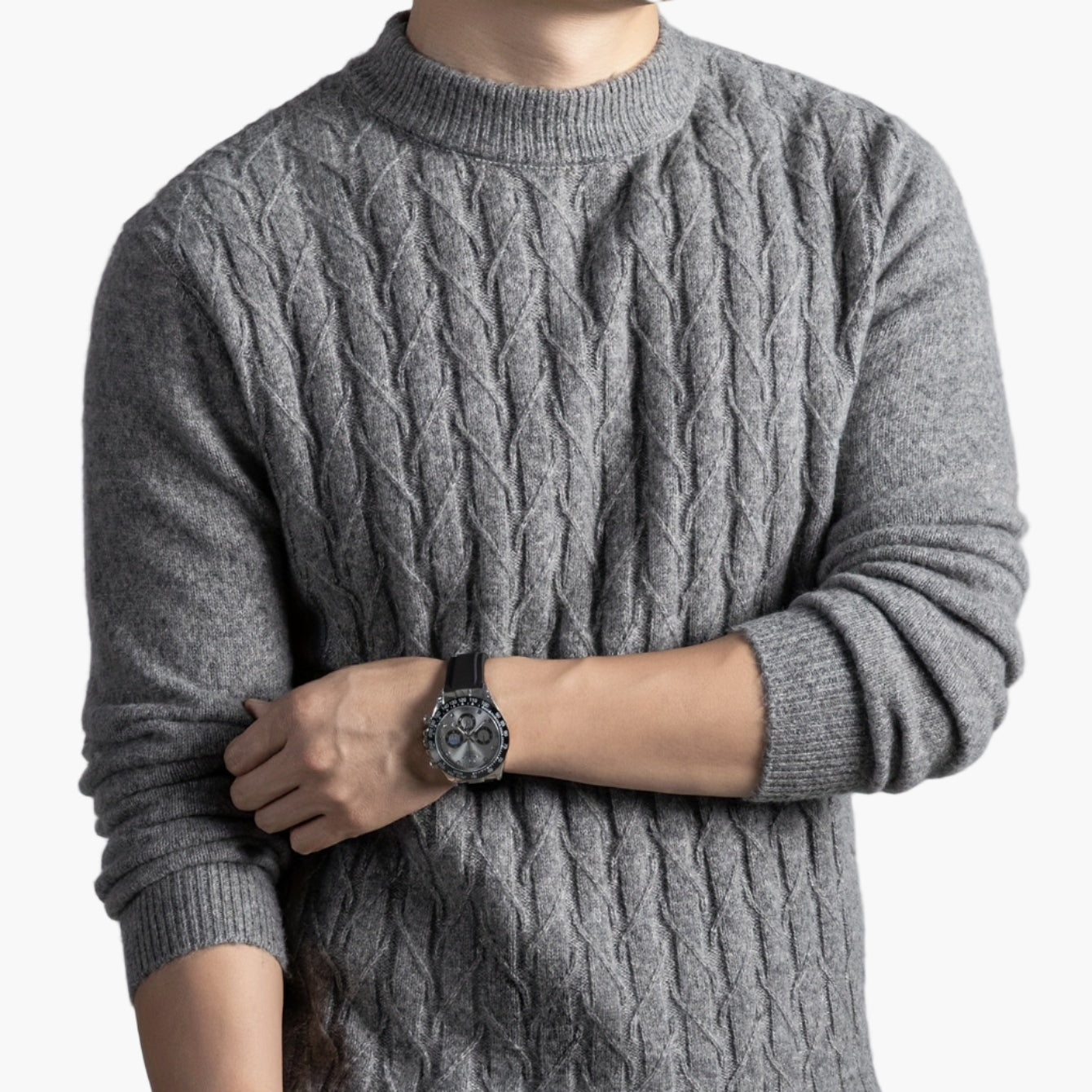 Herren Strickpullover mit Zopfmuster – Modischer Freizeitpullover für Herbst und Winter