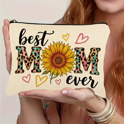 Best Mom Ever Damen-Kosmetiktasche – Stilvolle Muttertag Geschenkidee mit Sonnenblume und Herz-Design