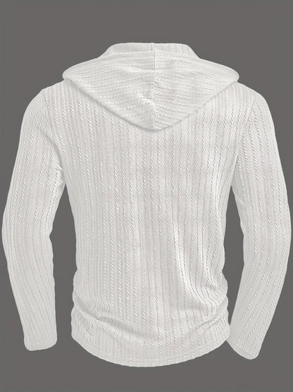 Herren Hoodie Langarmshirt gerippt mit Knopfleiste & Kapuze