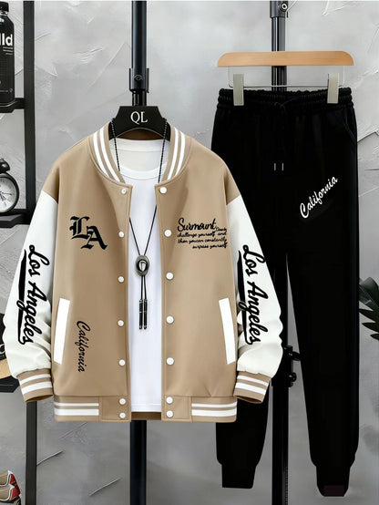 Baseballjacke und Trainingshose Set für Herren - Sportanzug mit "Los Angeles" Schriftzug