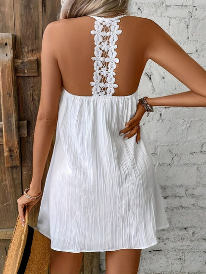 Damen Minikleid mit V-Ausschnitt und Plissee-Optik – Lässiger Sommerstil für Alltag und Urlaub