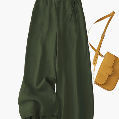 Damen Elegante Weite Freizeithose mit Bindegürtel – Lockerer Business & Alltagsstil