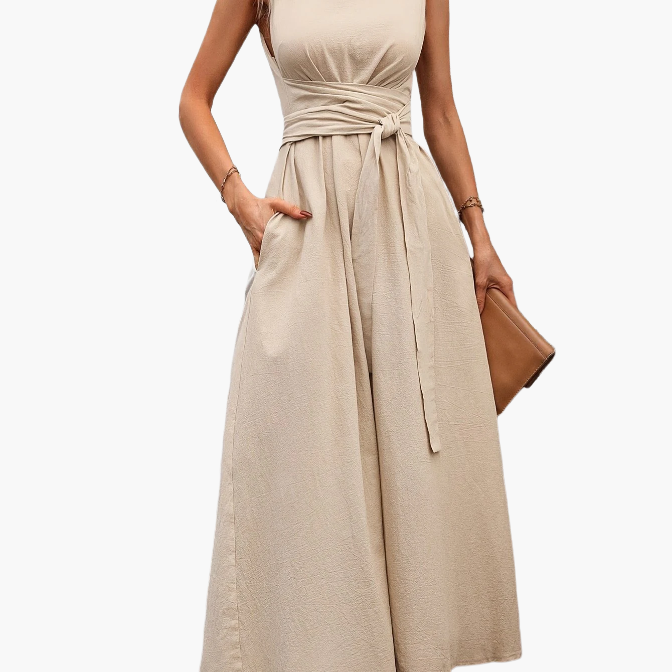Damen Jumpsuit Elegant Ärmellos mit Bindegürtel für Sommer und Freizeit