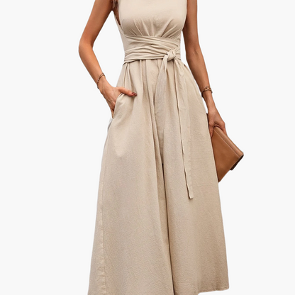Damen Jumpsuit Elegant Ärmellos mit Bindegürtel für Sommer und Freizeit