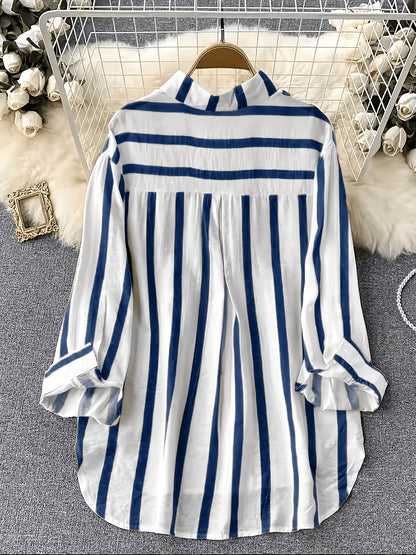 Damen Streifen-Bluse im Boyfriend-Stil mit Knopfleiste und Brusttaschen – Elegante Freizeit- und Businessmode
