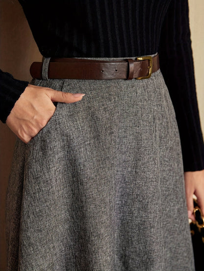 A-Linien Midi Rock für Damen, Grau meliert, Hohe Taille