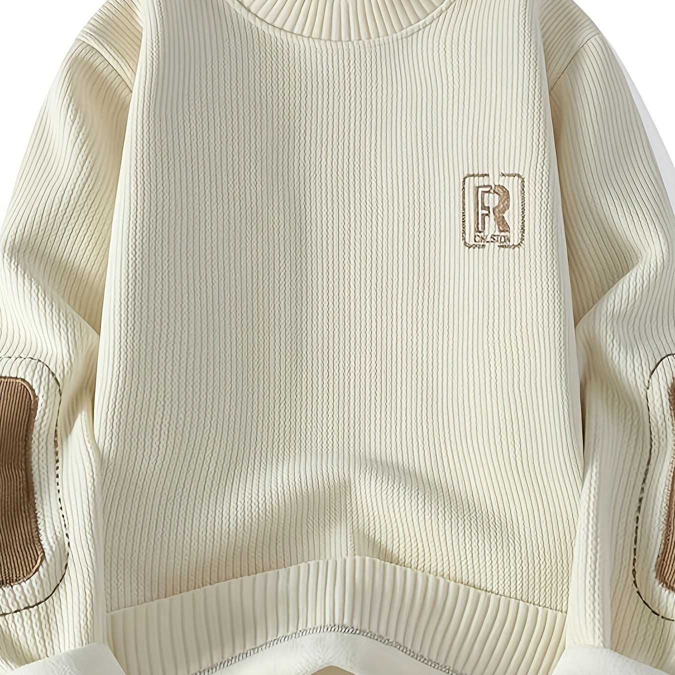 Unisex Langarm Sweatshirt mit Ellenbogen-Patches, Rundhalsausschnitt, gerippter Textur