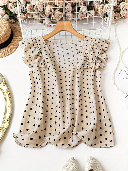 Damen Polka Dot Bluse mit Volantärmeln und V-Ausschnitt – Eleganter Freizeit- und Büro-Look
