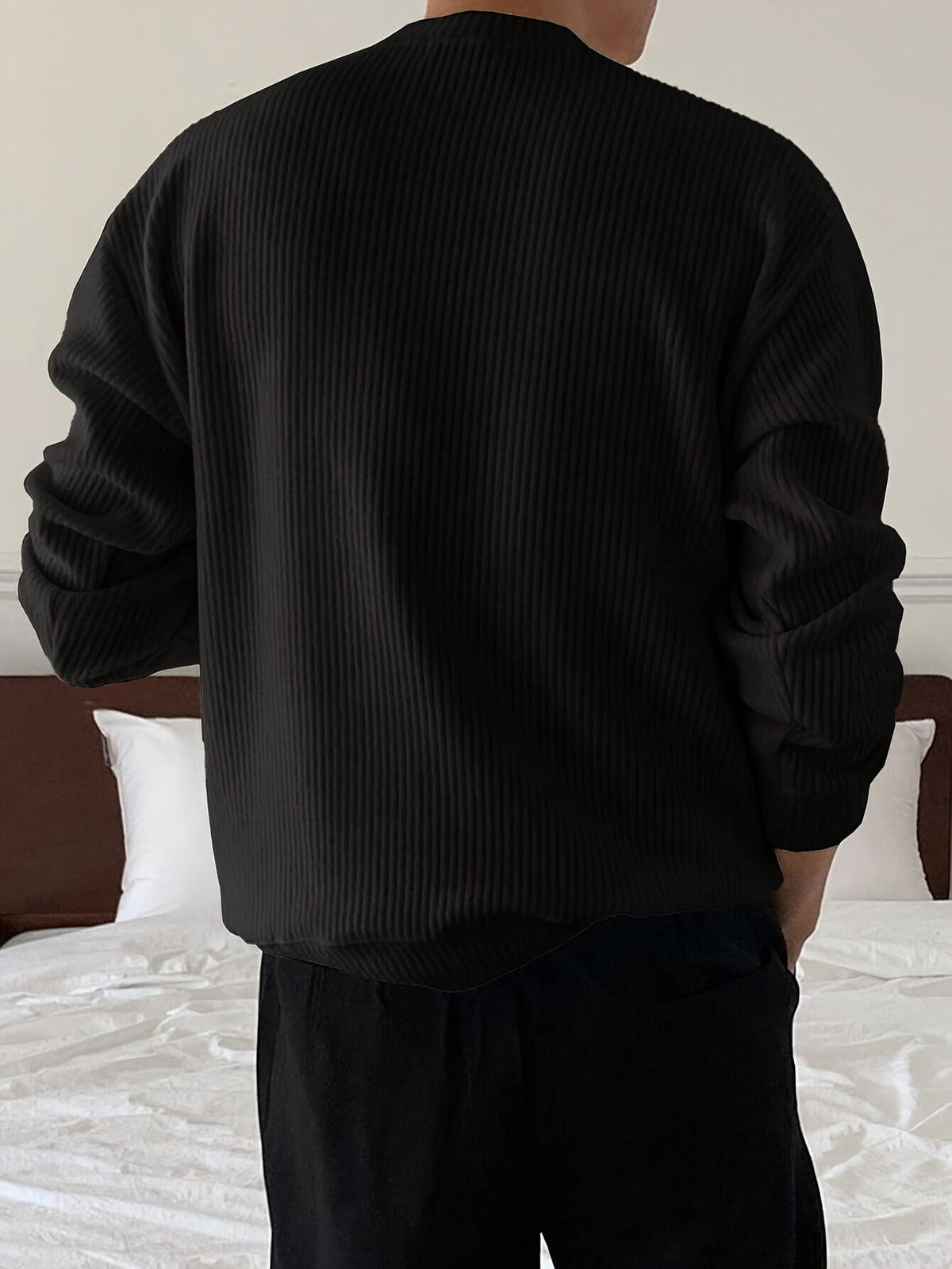 Gerippter Pullover Langarm Rundhalsausschnitt Freizeit Sweater für Herren – Weich & Bequem