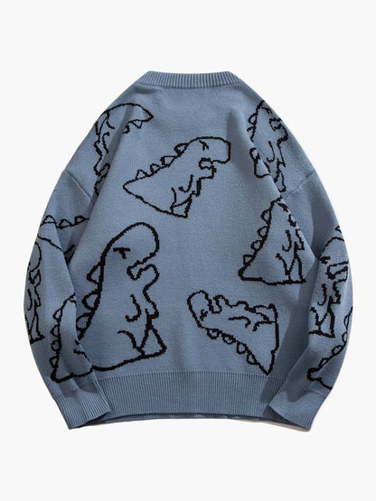Herren Cartoon Dinosaurier Pullover – Lässiger Strickpullover für Herbst & Winter