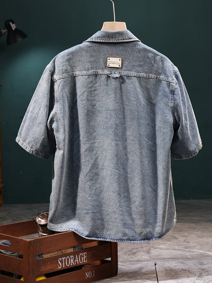 Herren Oversize Jeanshemd Kurzarm mit Vintage Look und Brusttaschen – Stilvolles Freizeit Hemd für Alltag & Streetwear