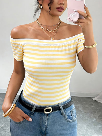 Damen Off-Shoulder Streifenshirt – Elegantes, Schulterfreies Oberteil für Alltag und Freizeit