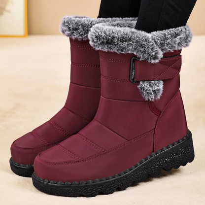 Damen Winterstiefel warm gefüttert mit Kunstfell und Klettverschluss