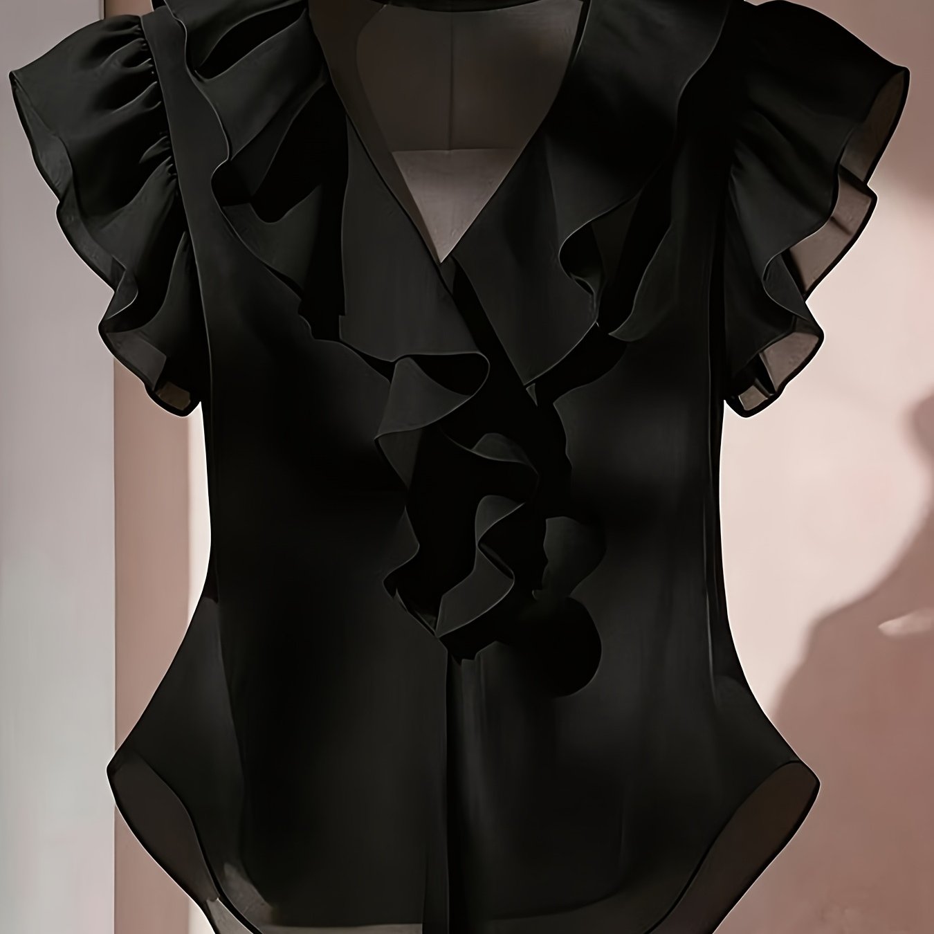 Damen Rüschenbluse mit V-Ausschnitt und Volantärmeln – Elegante Chiffonbluse für Büro und besondere Anlässe