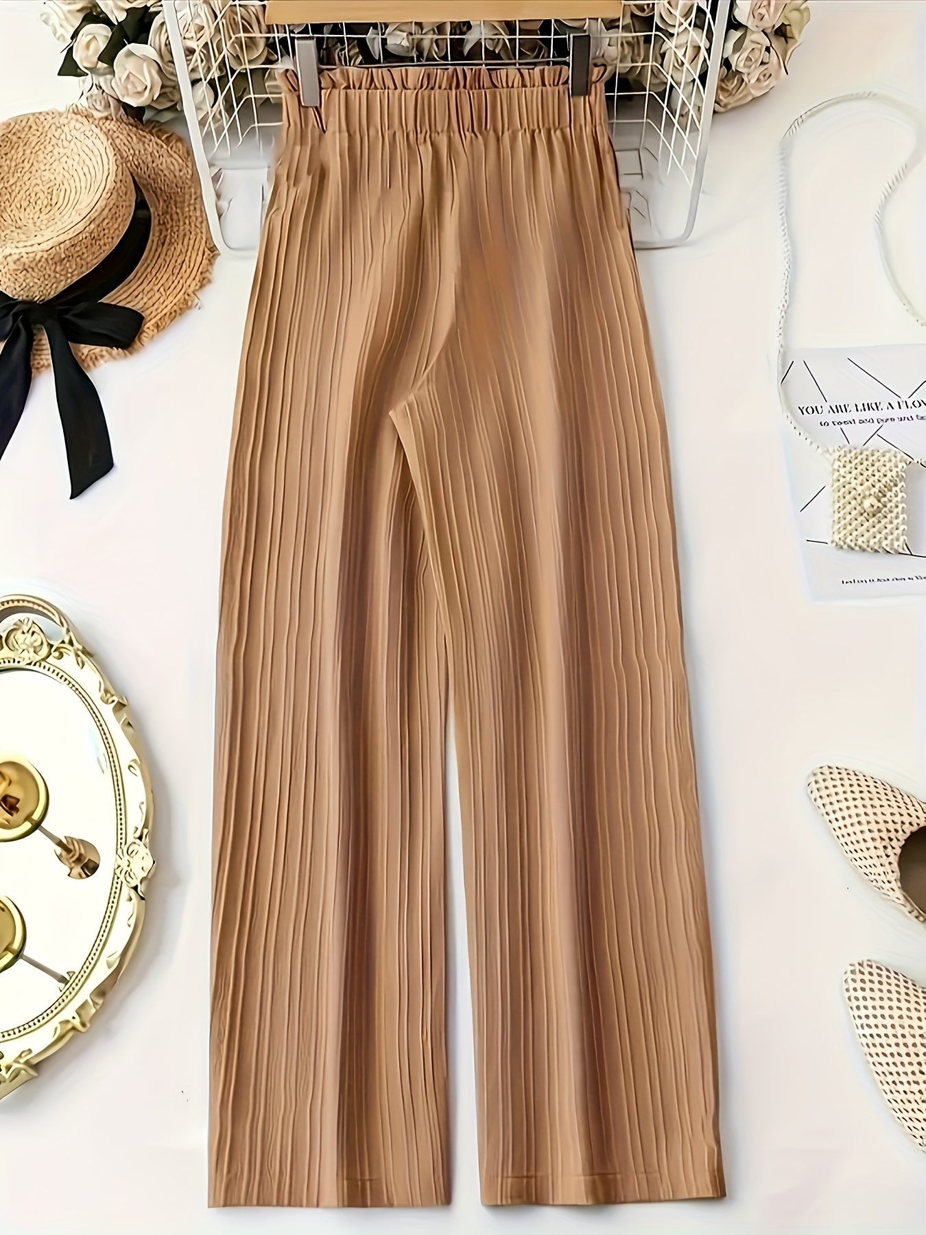 Damen Elegante Weitbein-Hose mit Schleife und Plissee – Perfekt für Freizeit und Büro