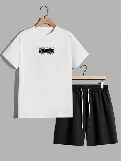 Herren Streetwear Set mit Grafik-T-Shirt und Shorts – Moderner Look, Energetische Typografie, Perfekt für Alltag & Freizeit