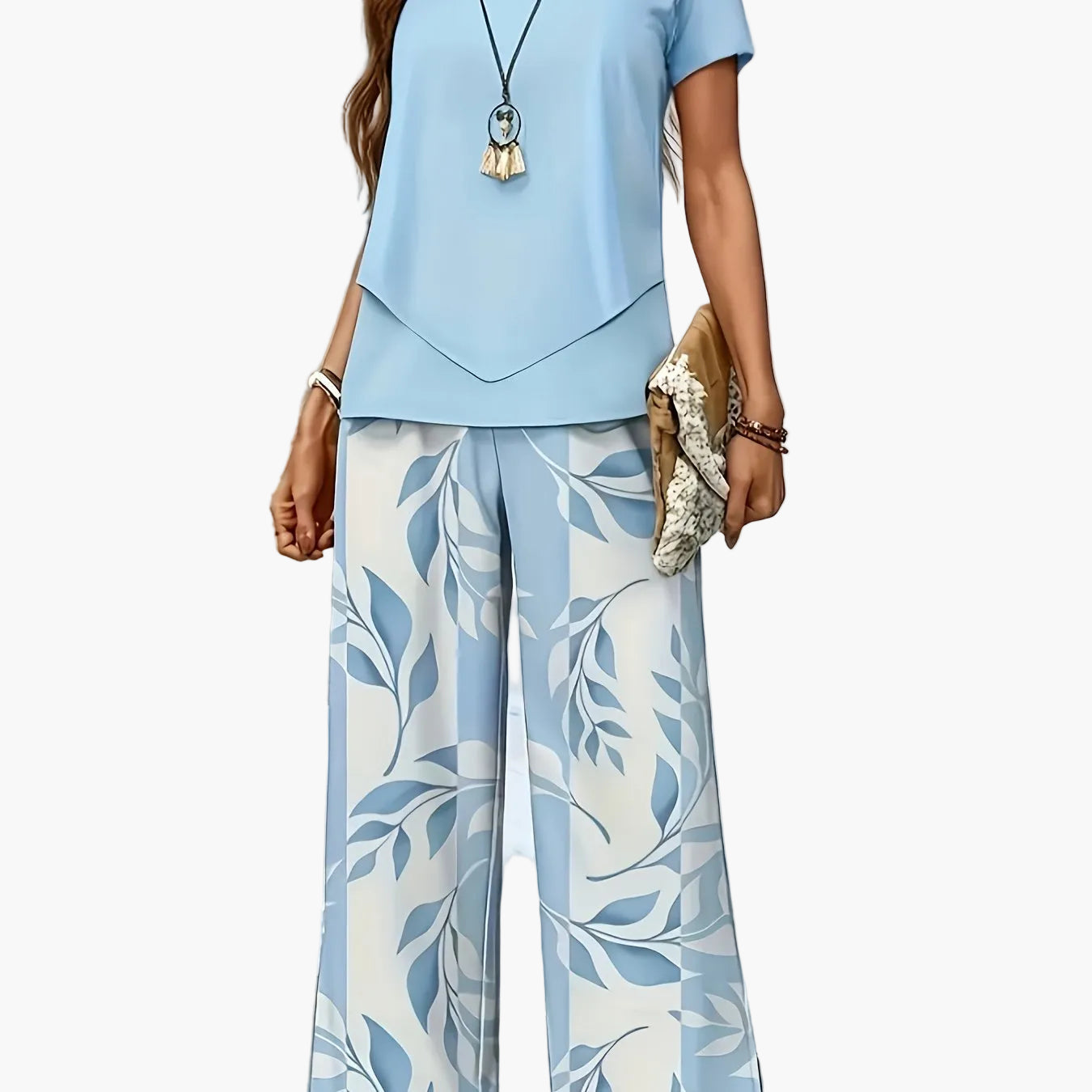 Damen Sommer Set Elegant Zweiteiler mit Weiten Hosen und Kurzarmshirt – Perfekt für Freizeit und Urlaub