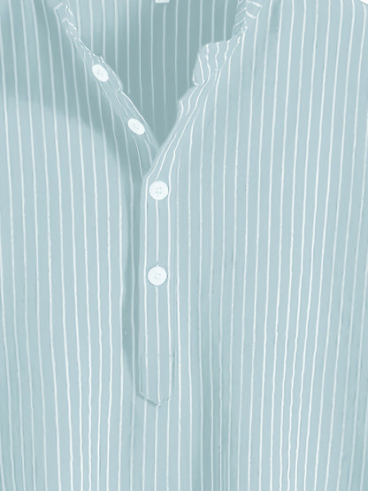Herren Freizeit Hemd mit Stehkragen und Streifen – Modernes Kurzarmshirt für Alltag und Büro
