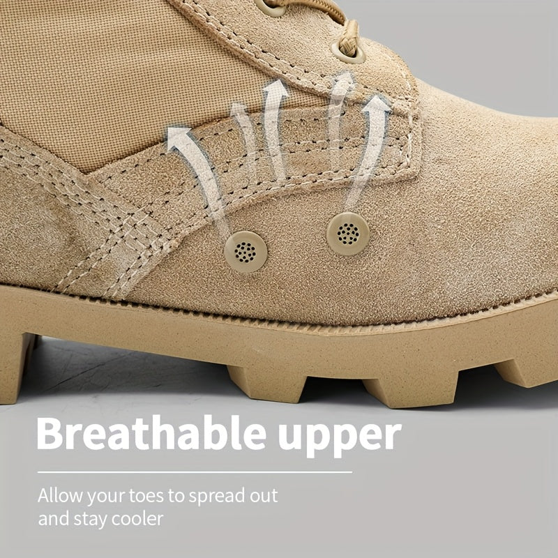 Stiefel Herren Beige Outdoor Schnürstiefel mit Reißverschluss Hoher Schaft