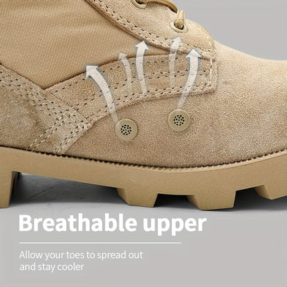 Stiefel Herren Beige Outdoor Schnürstiefel mit Reißverschluss Hoher Schaft