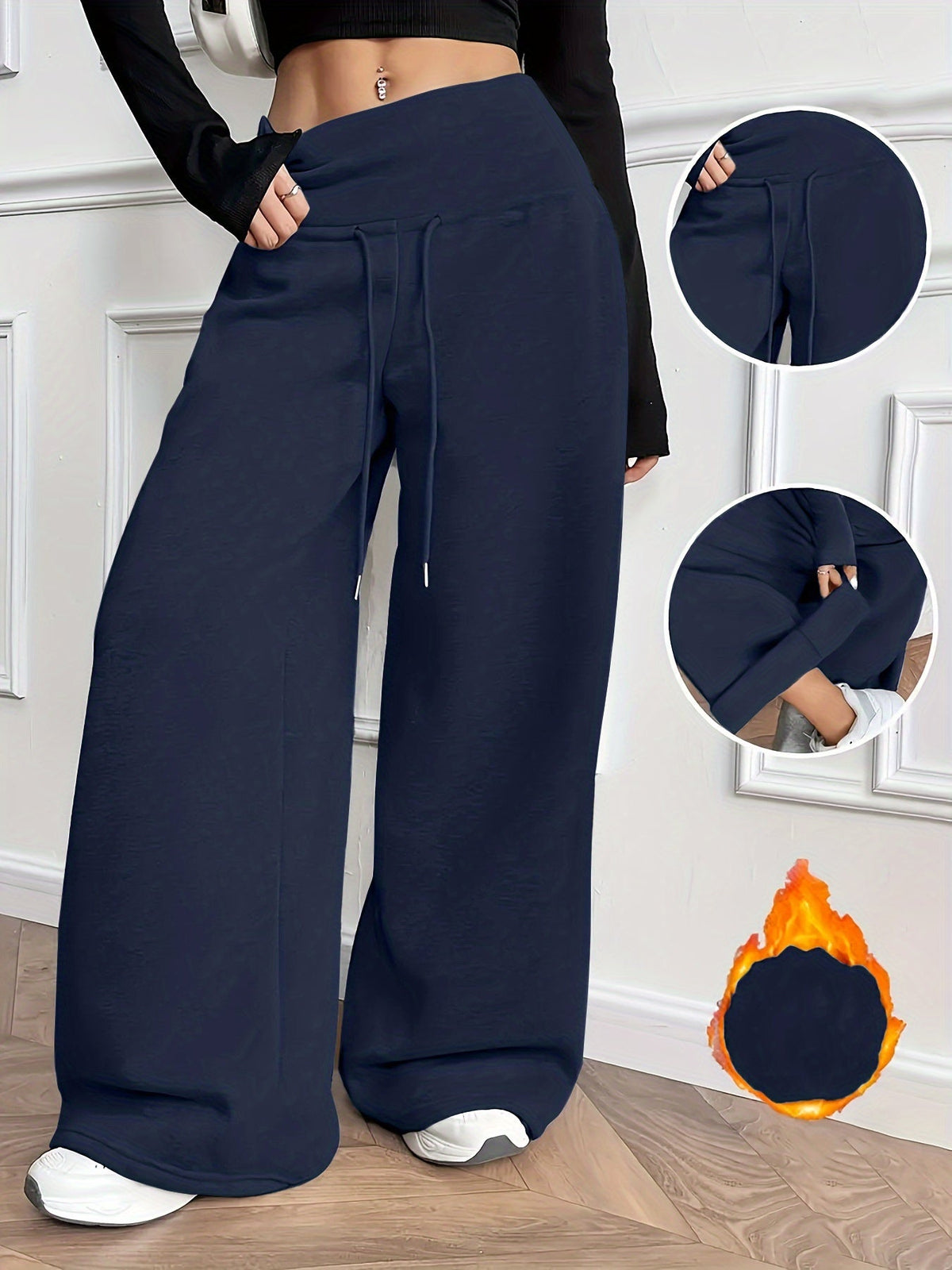 Damen Weite Hose mit Hohem Bund und Kordelzug