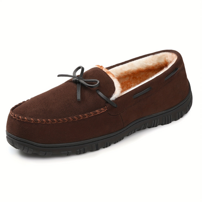 Herren Hausschuhe Mokka-Stil mit Plüschfutter in Braun, Beige, Schwarz