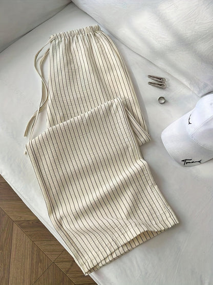 Damen Relaxed Fit Freizeithose mit Streifenmuster – Lässige Komforthose für Alltag und Lounge