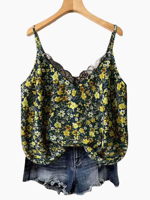 Damen Blusentop mit Blumenmuster und Spitzenbesatz – Lässiger Sommer-Style