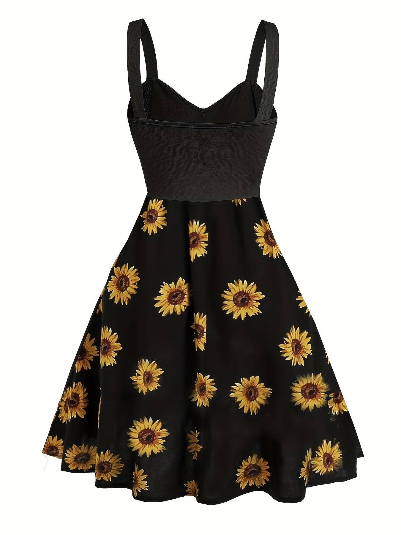 Damen Vintage Sommerkleid mit Sonnenblumenmuster und Knopfleiste – Ideal für Freizeit und Urlaub