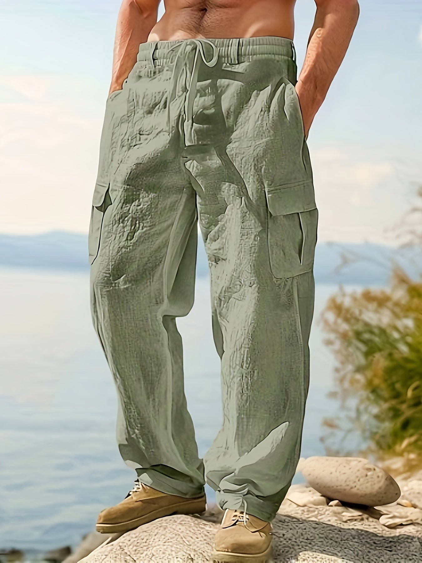 Herren Cargo-Loungehose mit weitem Bein und Kordelzug – Freizeit- und Strandstil