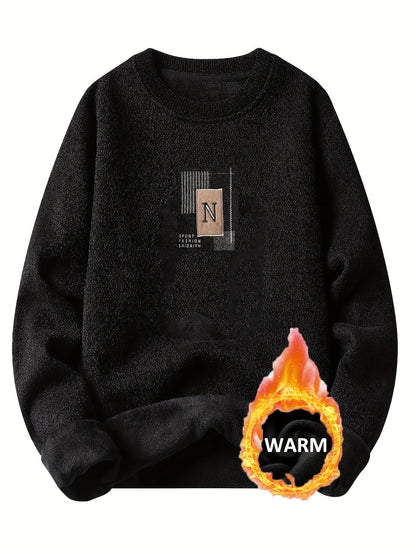 Unisex Langarm Sweatshirt Rundhals Fleece-Futter Melange-Optik