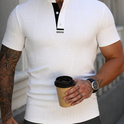Herren Struktur Henley Shirt – Stilvolles Gewebtes Poloshirt für Freizeit und Business
