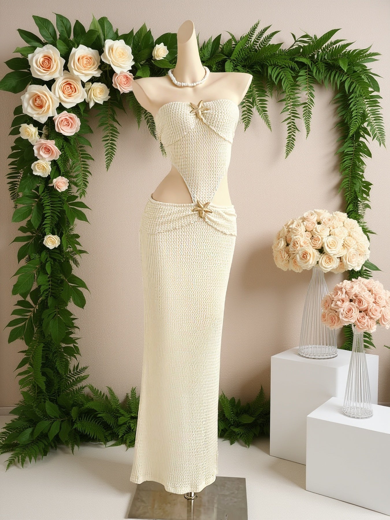 Damen Abendkleid Elegant Cut-Out Bodenlang Strandlook