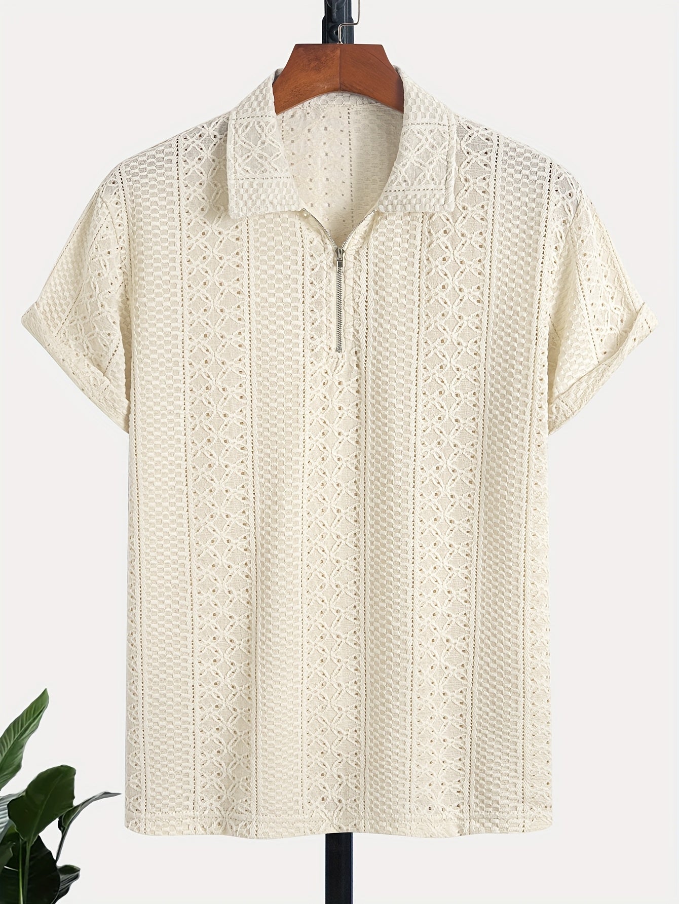 Herren Strickpolo mit Reißverschluss und modernem Muster – Elegant für Büro & Freizeit
