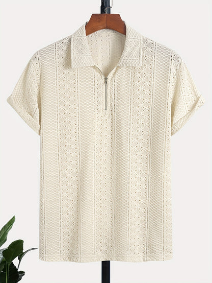 Herren Strickpolo mit Reißverschluss und modernem Muster – Elegant für Büro & Freizeit