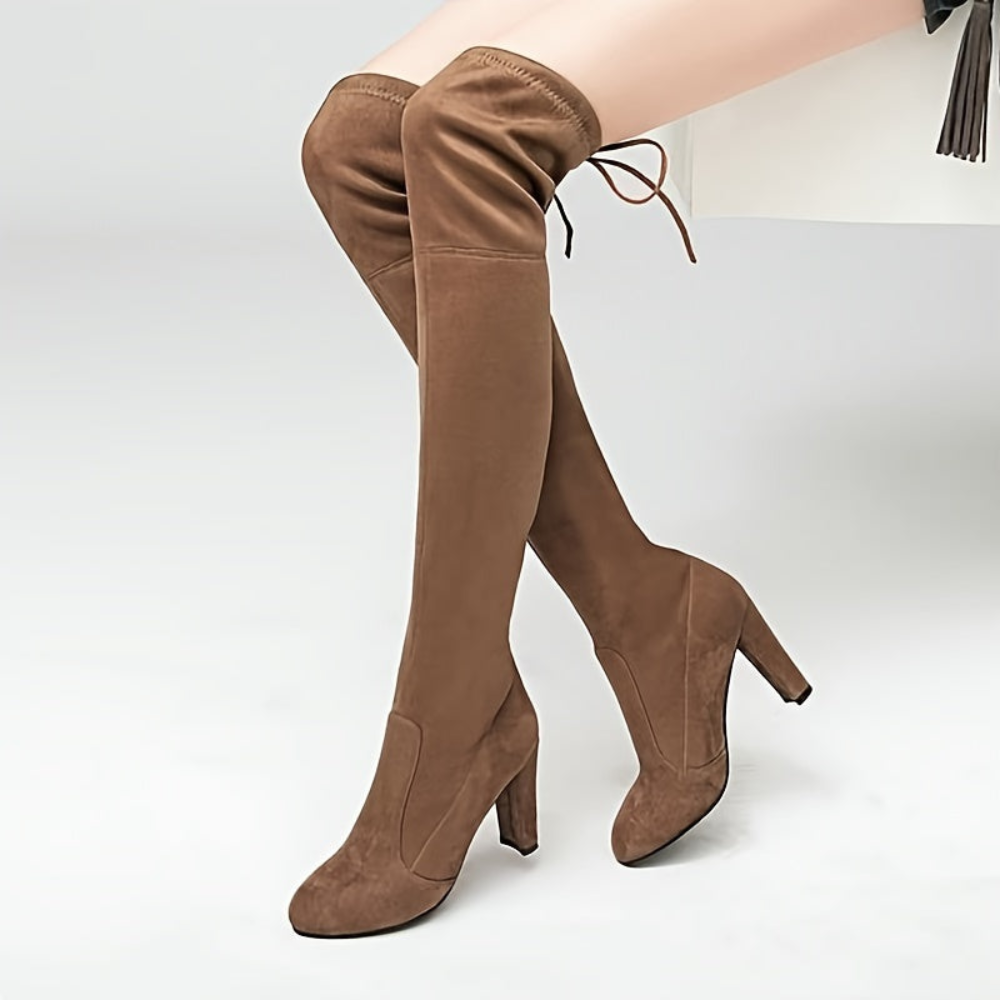 Overknee-Stiefel Damen mit Blockabsatz und Schnürung hinten