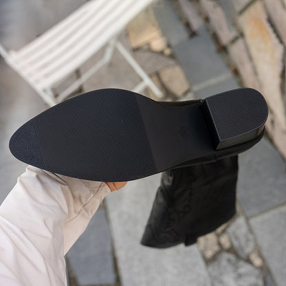 Damen Westernstiefel Schwarz Kniehoch mit Stickerei Blockabsatz