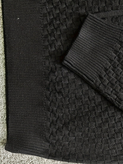 Herren Hoodie Strick-Optik mit Kapuze & Kängurutasche Grau-meliert