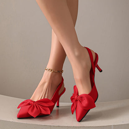 Damen Slingback Pumps mit großer Schleife und Stiletto-Absatz – Elegante festliche High Heels