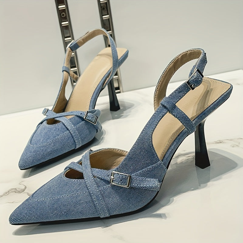 Damen Slingback Pumps mit Absatz und Riemendetails – Elegante Spitzenschuhe für Büro und Freizeit