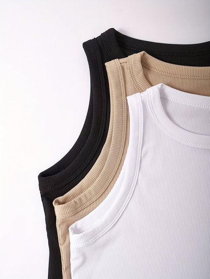 Damen Basic Tanktop 3er-Pack – Sportlich, Freizeit, Ärmellos, Bequem