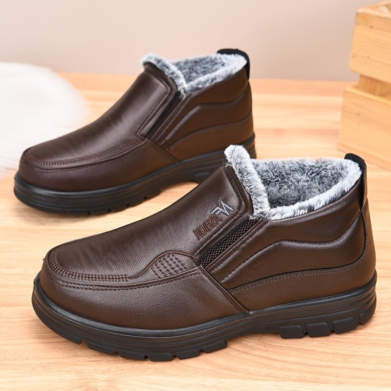 Herren Winterschuhe Slip-on Stiefel mit Plüschfutter und Profilsohle