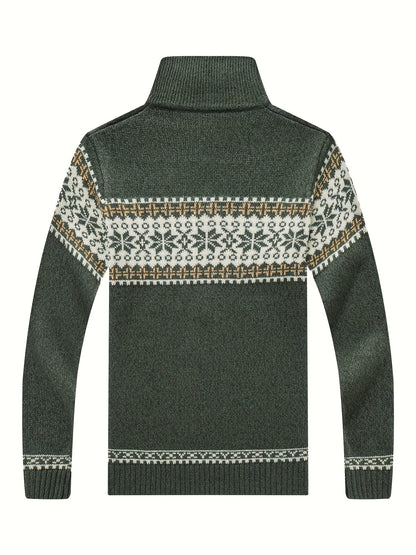 Herren Strickjacke Reißverschluss Stehkragen Norwegermuster Winter Casual
