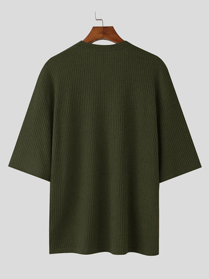 Herren Strickpullover V-Ausschnitt Kurzarm Rippstrick Lässig