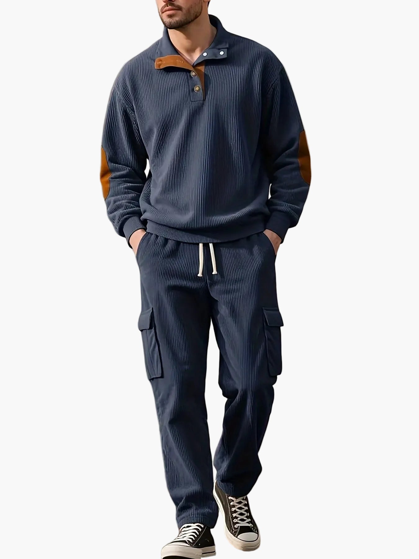 Herren Freizeit-Set mit Stehkragen und Cargohose – Modischer Komfort für Herbst und Winter