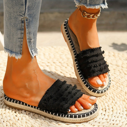 Damen Boho Espadrille-Style Slide Sandalen für Sommer & Freizeit
