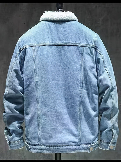 Jeansjacke Herren gefüttert Hellblau Teddyfell Kragen