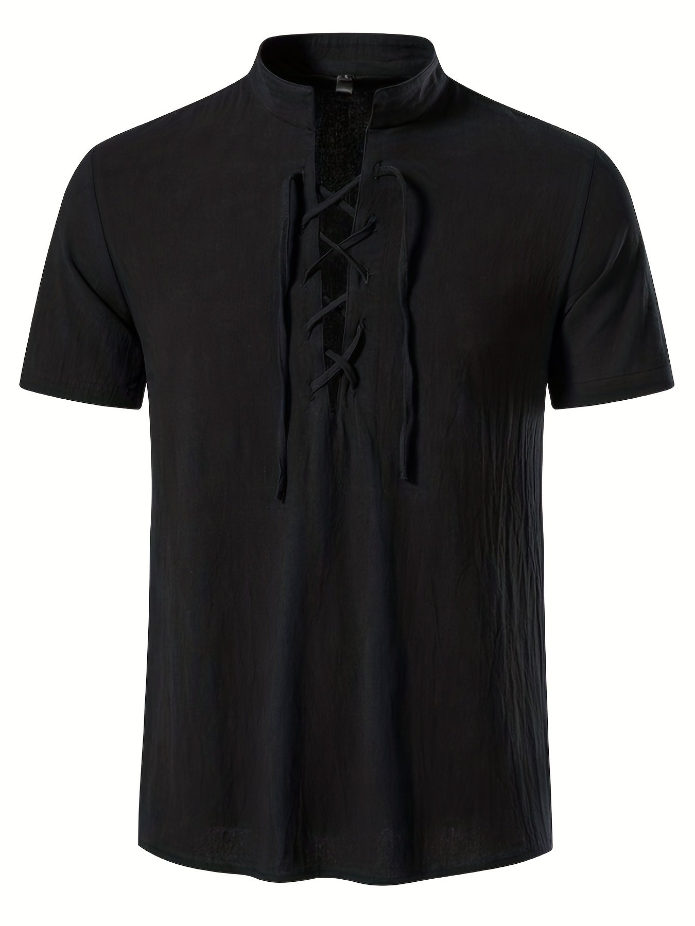 Herren Tunika Shirt Kurzarm mit Schnürung – Lässige Sommermode im Vintage-Stil