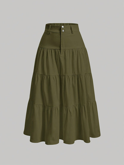 Damen Maxirock Elegant Stufenrock mit Hohem Bund für Alltag und Freizeit