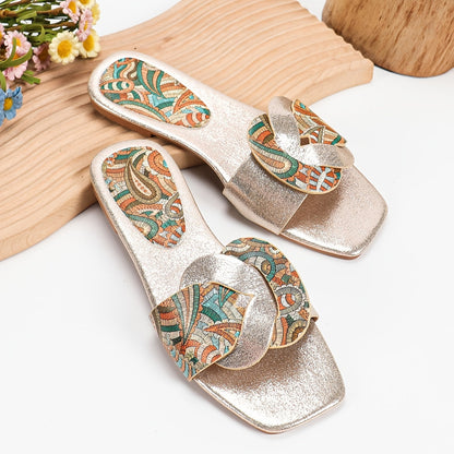 Damen Slide Sandalen mit Paisley Muster und Modernem Design – Elegante Sommerschuhe für Alltag und Freizeit